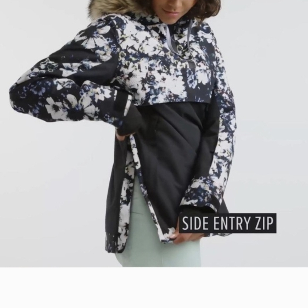 Roxy Shelter Jacket Black Floral Print Snow Anorak Style Pullover XS - Picture 2 of 7